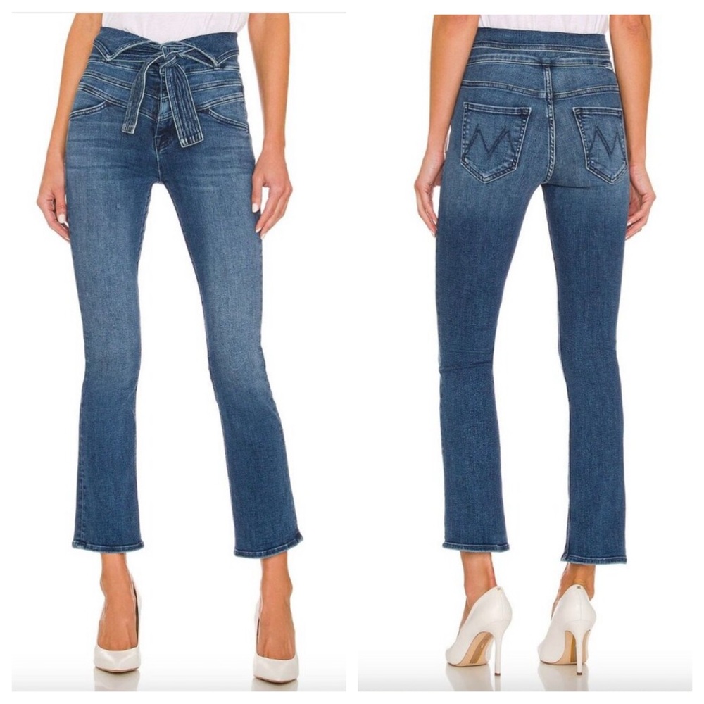MOTHER High-Rise Tie-Waist Cropped Jeans - Blue Denim